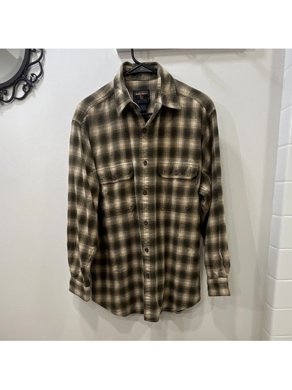 Woolrich Olive and Cream Plaid Button-Down Shirt
